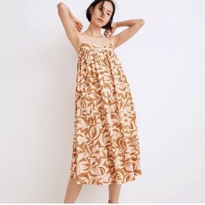 NWOT Madewell linen blend cami midi dress in tropical floral tawny sand!